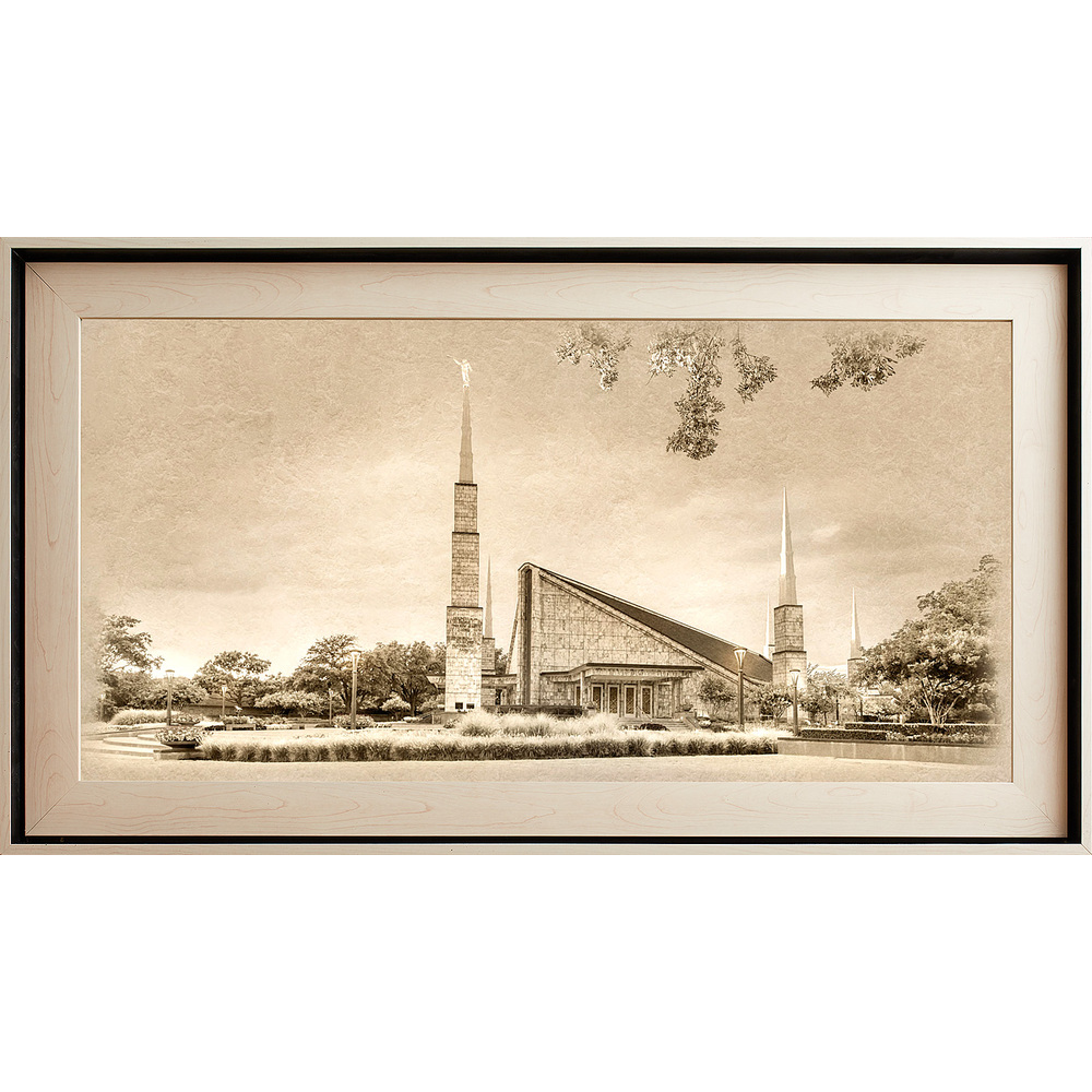 Dallas Texas Temple, Light Wood (22x39 Framed Textured Paper)