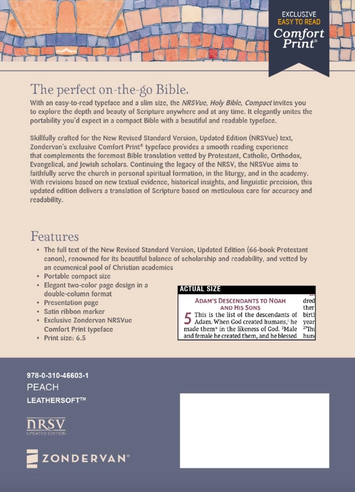 NRSVue, Holy Bible, Compact, Leathersoft, Comfort Print, Peach, , large image number 3