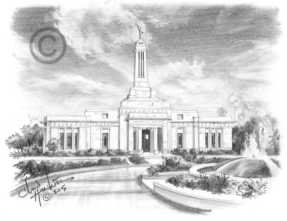 Indianapolis Indiana Temple Sketch - 5x7 Print