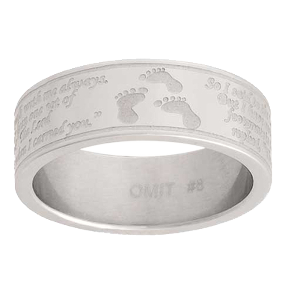 Footprints Poem Stainless Steel Ring