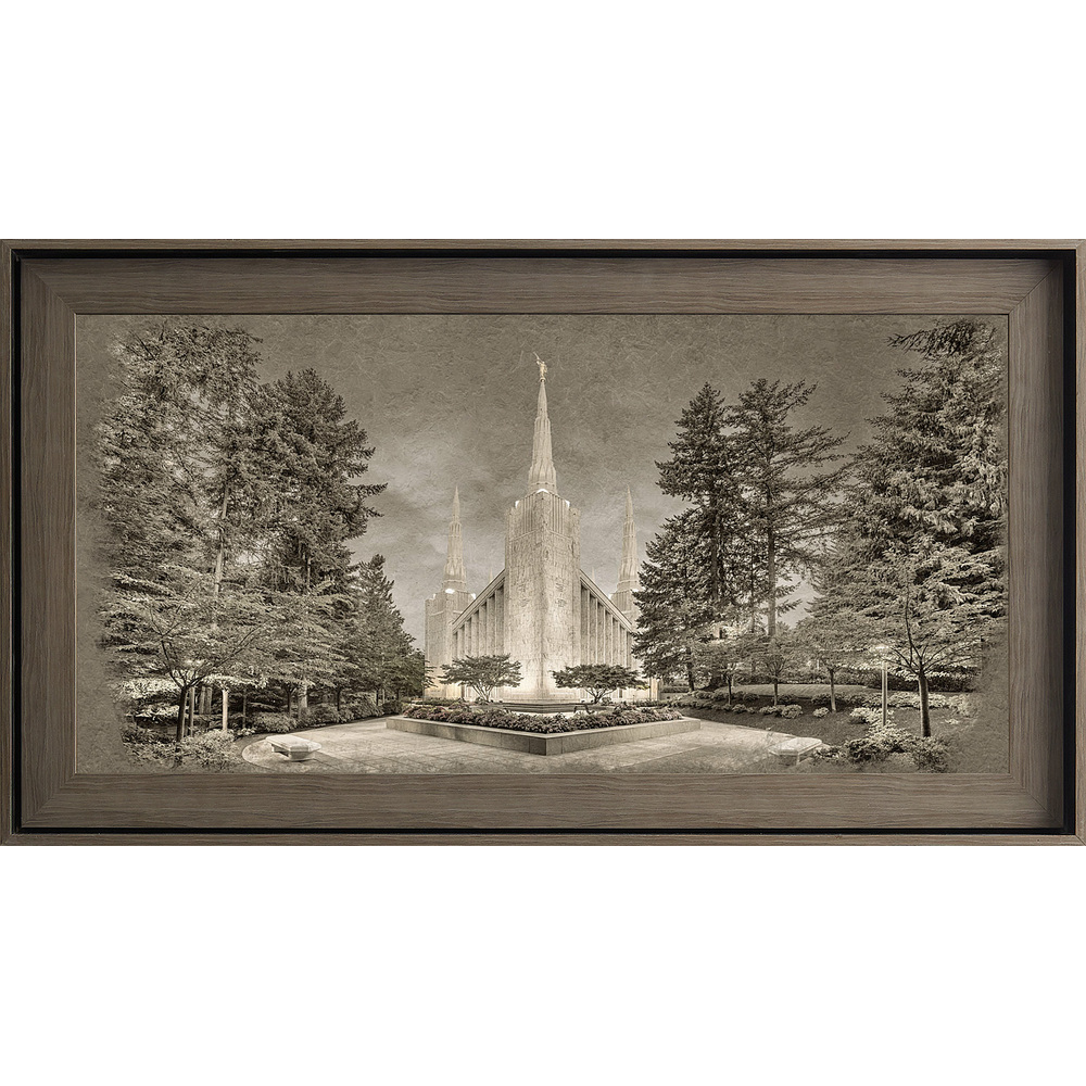 Portland Oregon Temple, Gray Wood (22x39 Framed Textured Paper)