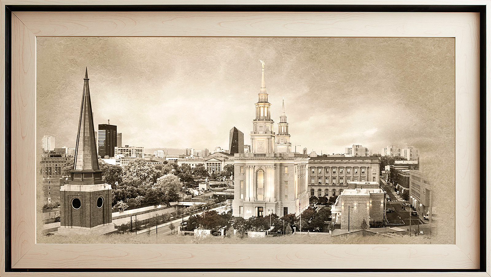 Philadelphia Pennsylvania Temple, Light Wood (22x39 Framed Textured Paper)