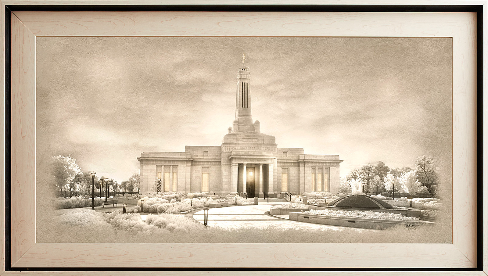 Indianapolis Indiana Temple, Light Wood (22x39 Framed Textured Paper)