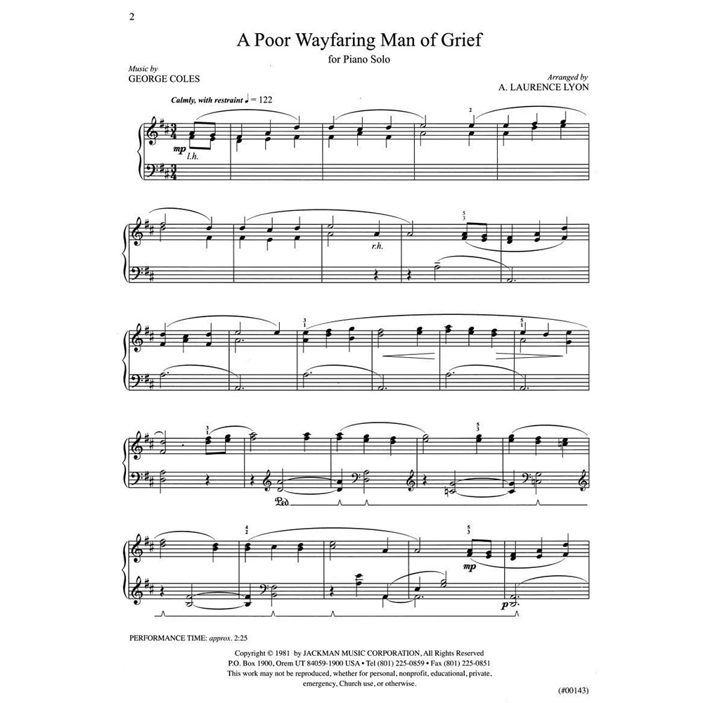A Poor Wayfaring Man of Grief Piano Solo Sheet Music, , large