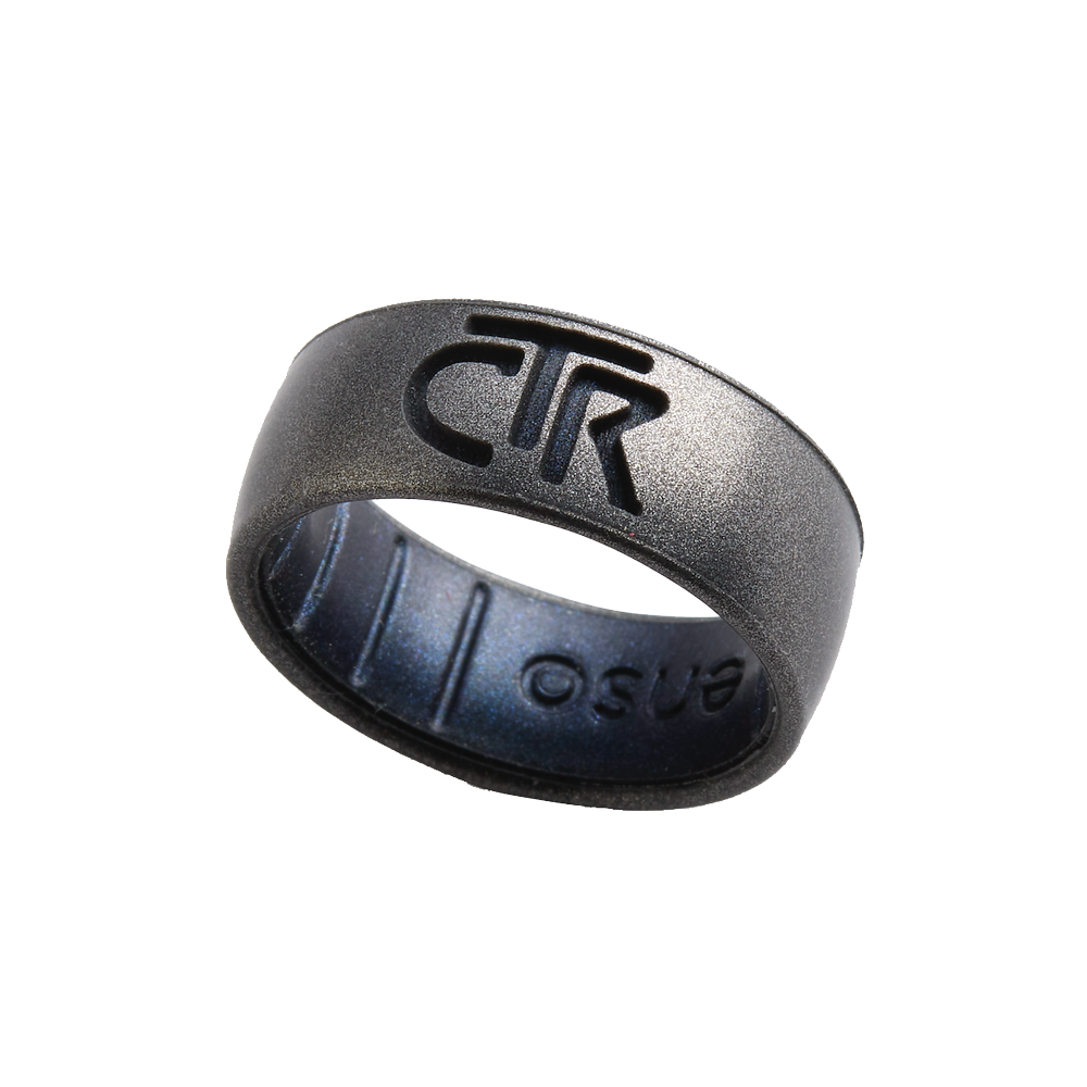 Silicone Two Tone Platinum and Black Pearl CTR Ring