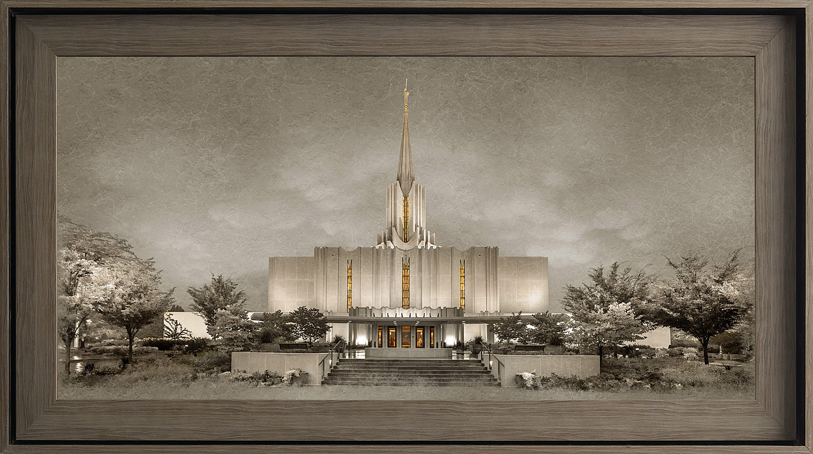 Jordan River Utah Temple - Gray Wood (22x39 Framed Textured Paper)