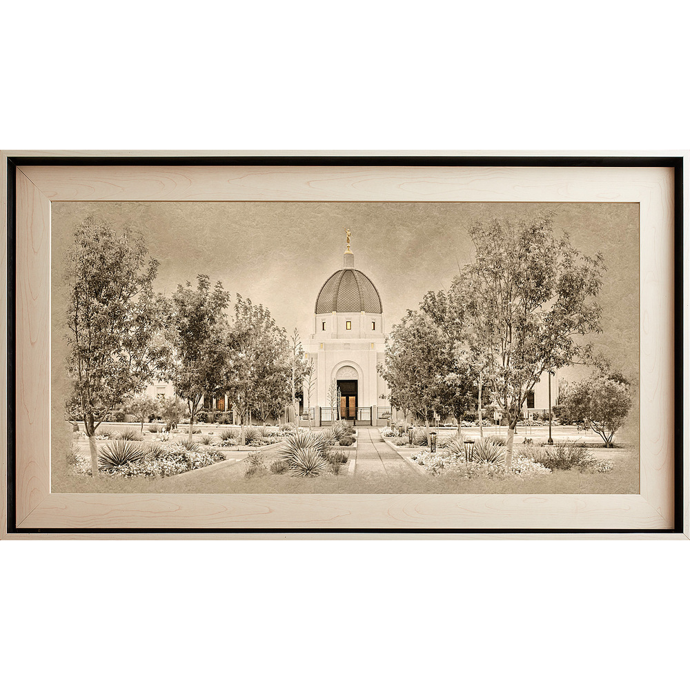 Tucson Arizona Temple, Light Wood (22x39 Framed Textured Paper)