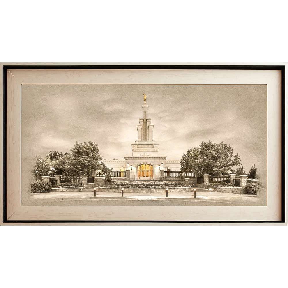 Columbia River Washington Temple, Light Wood (22x39 Framed Textured Paper)