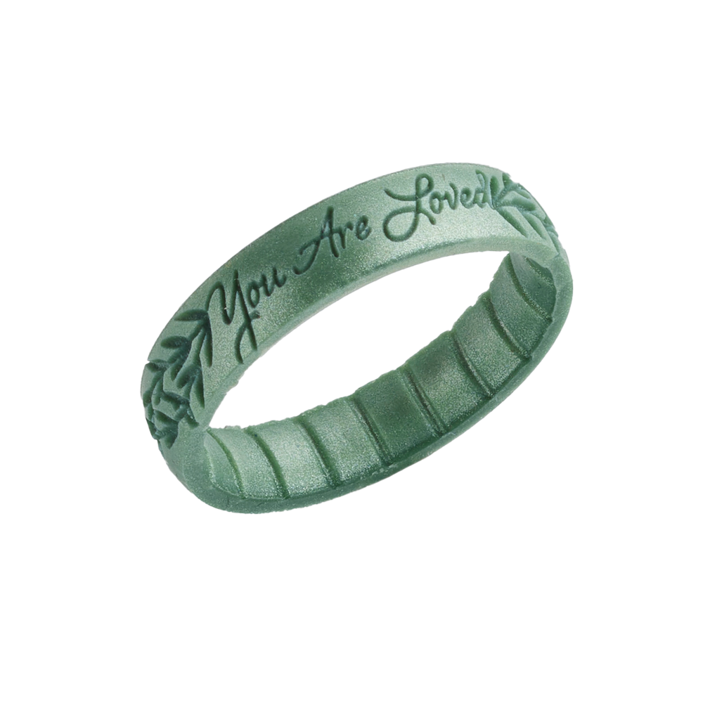 You Are Loved Green Laurel Leaf Silicone Ring, , large
