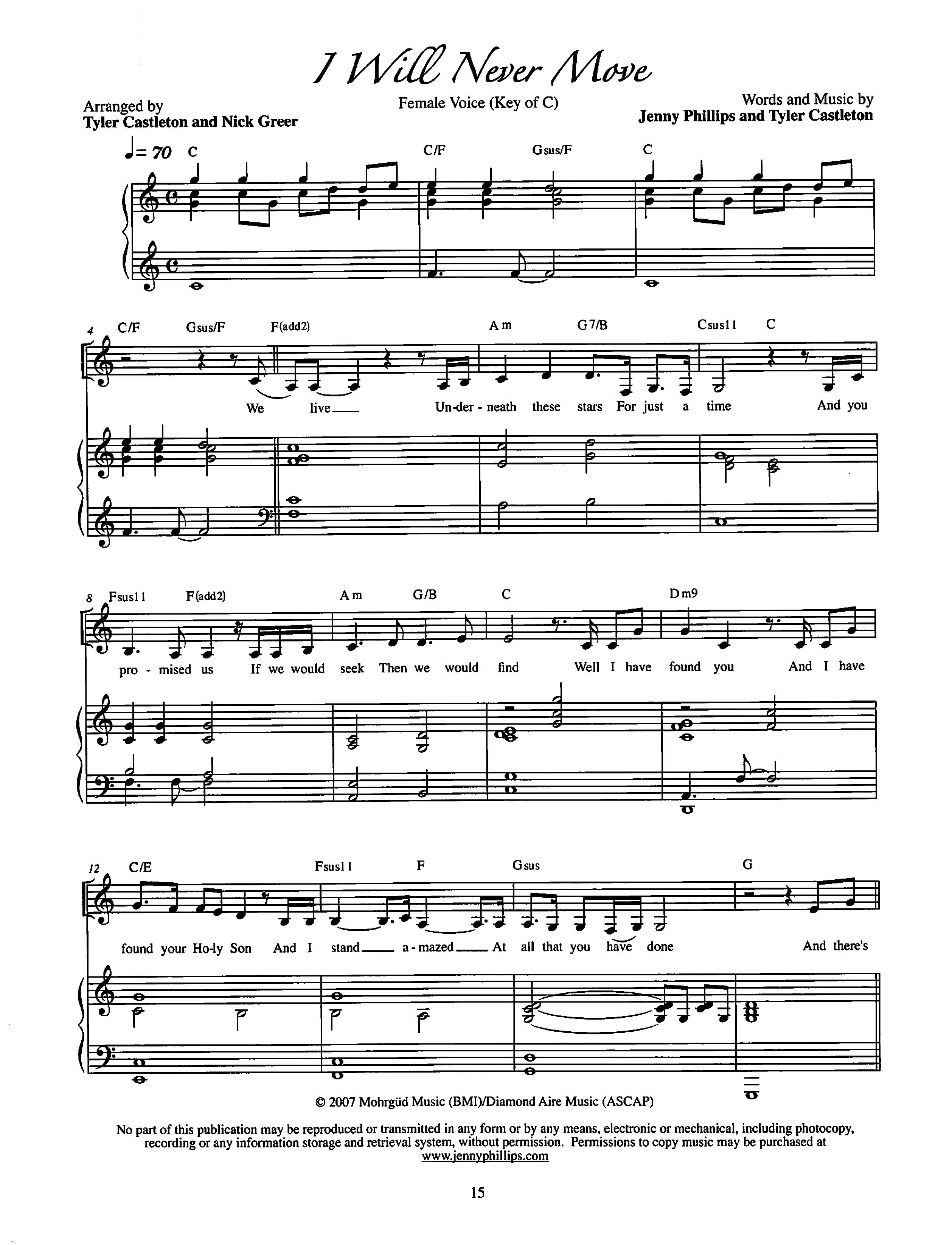 I Will Never Move (Key of C)