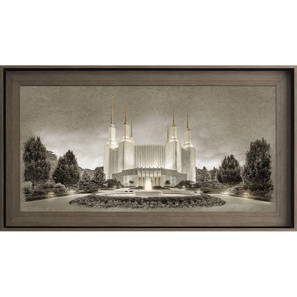 Washington D.C. Temple, Gray Wood (22x39 Framed Textured Paper)