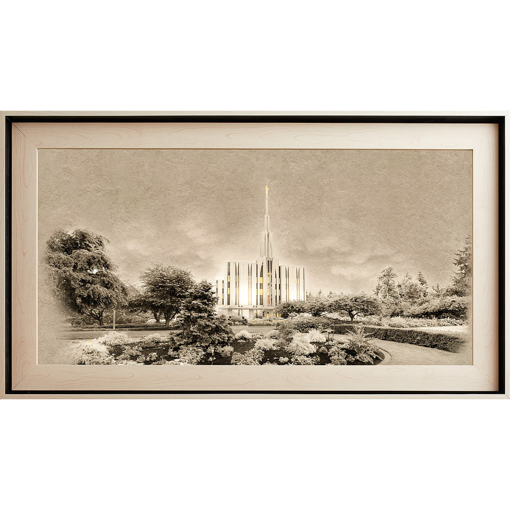 Seattle Washington Temple, Light Wood (22x39 Framed Textured Paper)
