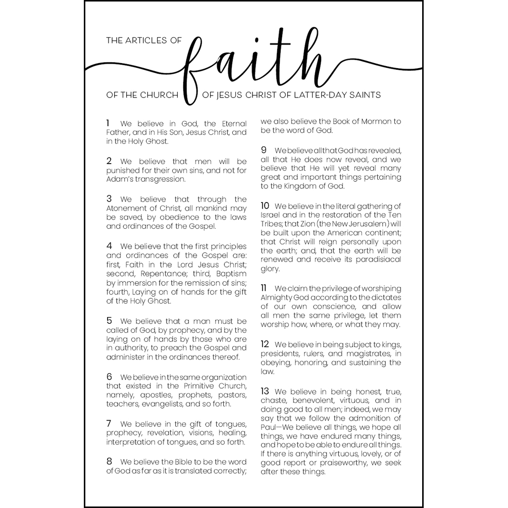 Articles of Faith Cursive Repositionable Poster