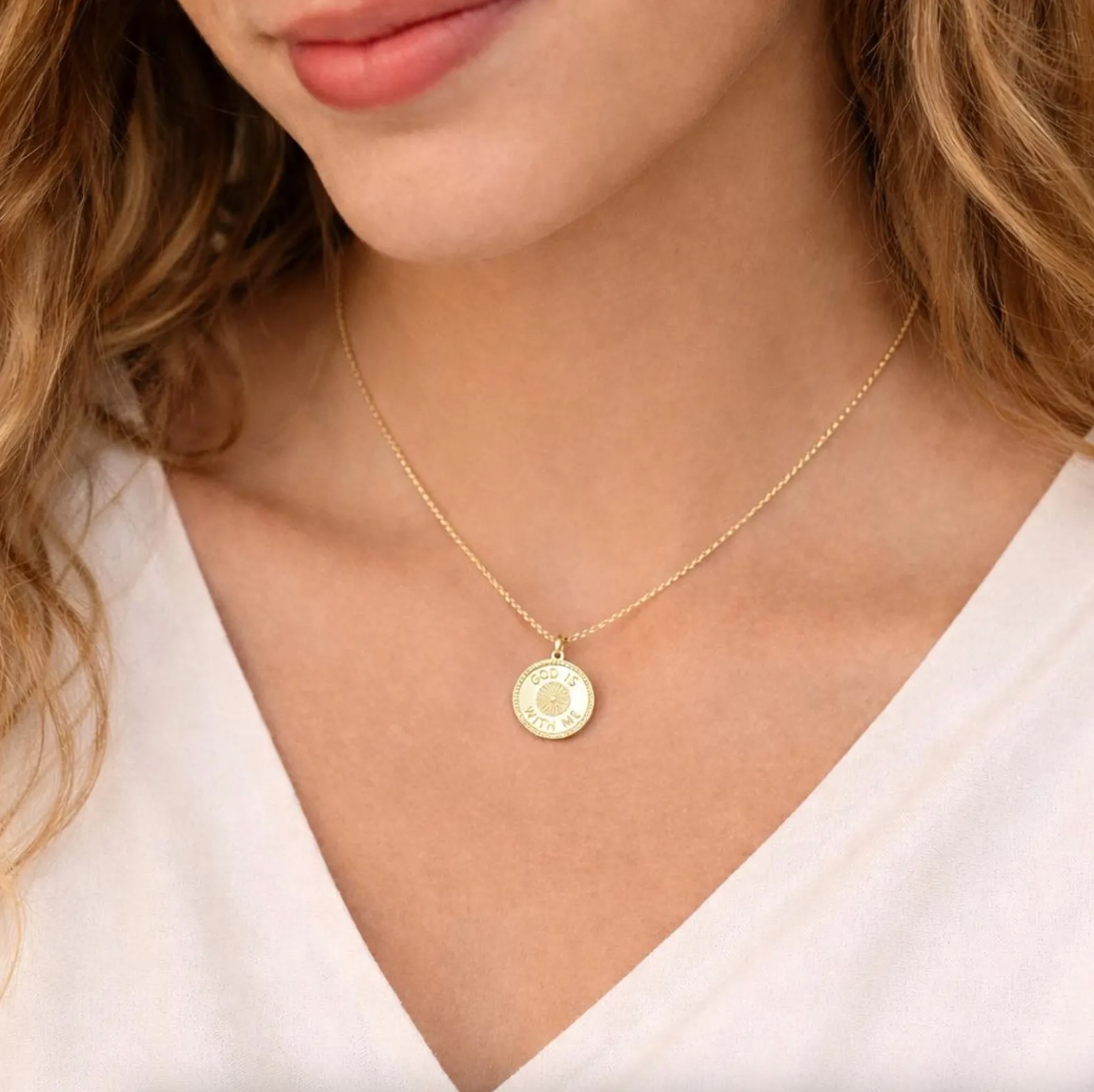 God is With Me Medallion Necklace, , large image number 2