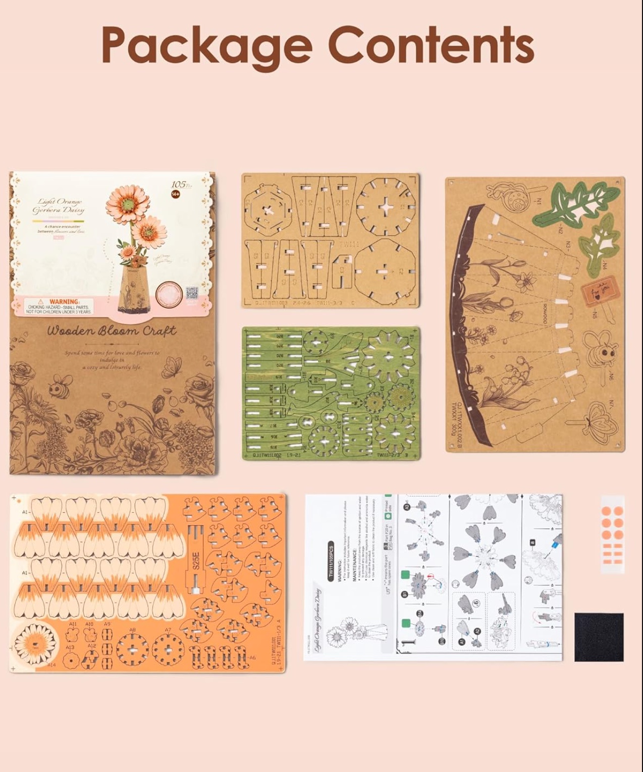 Orange Gerbera Daisy 105 Piece Wooden Puzzle, , large image number 3