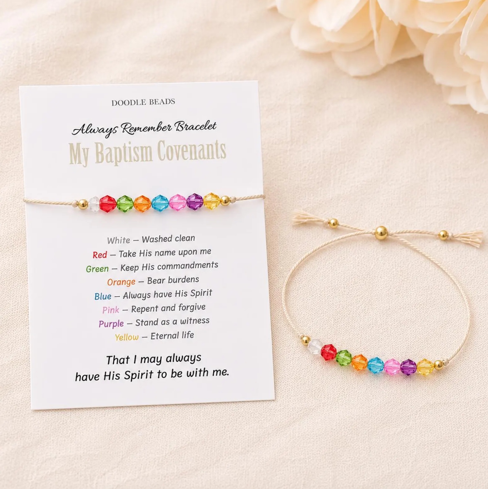 Always Remember Baptismal Covenants Beaded Bracelet , , large image number 2
