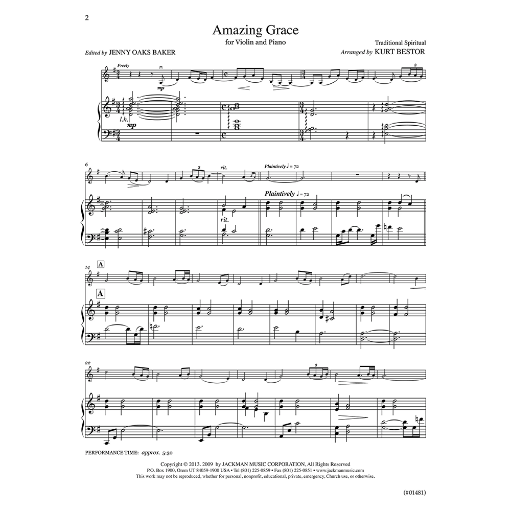 Amazing Grace: Advanced Violin Solo, , large